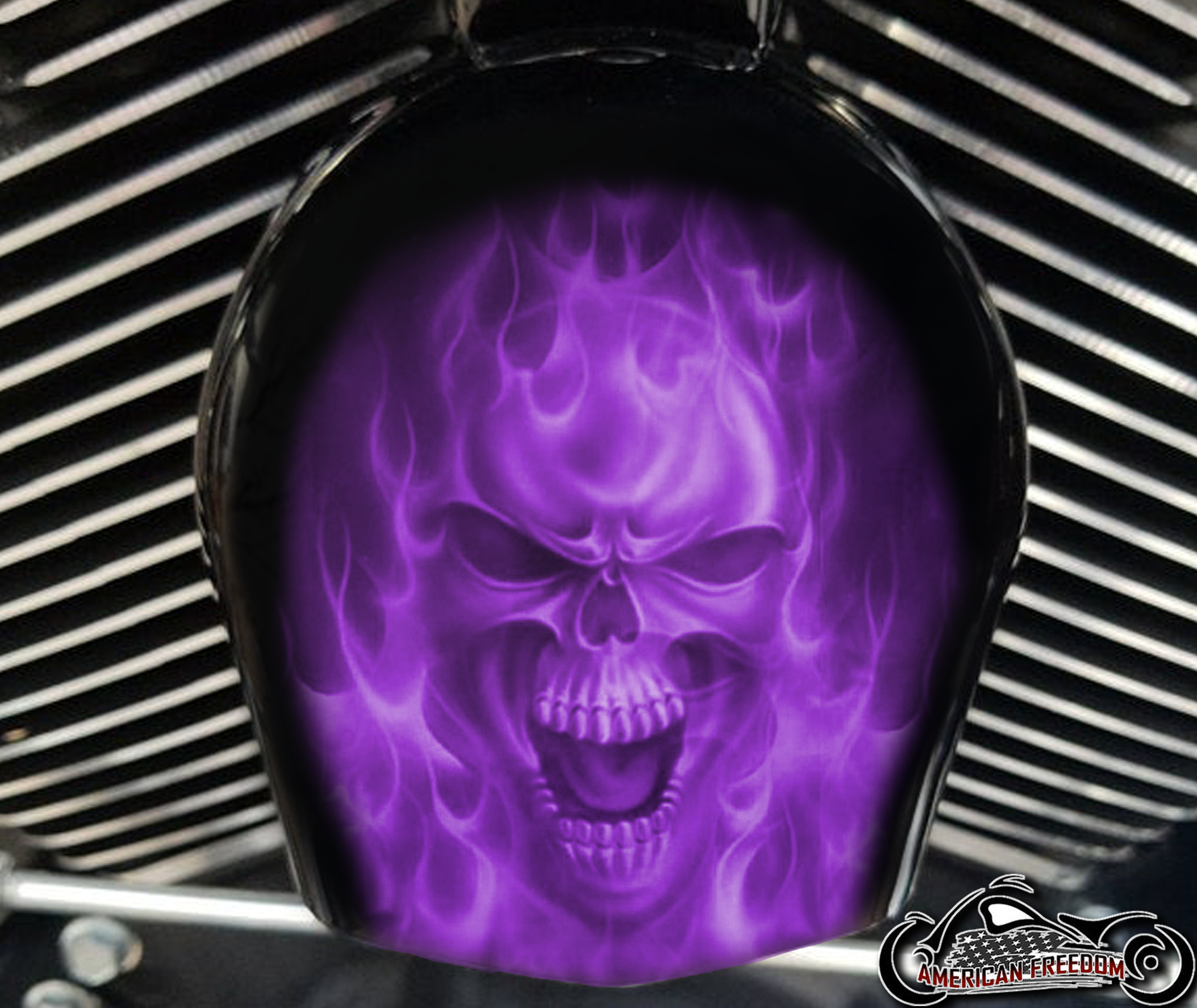 Custom Horn Cover - Purple Flame Skull